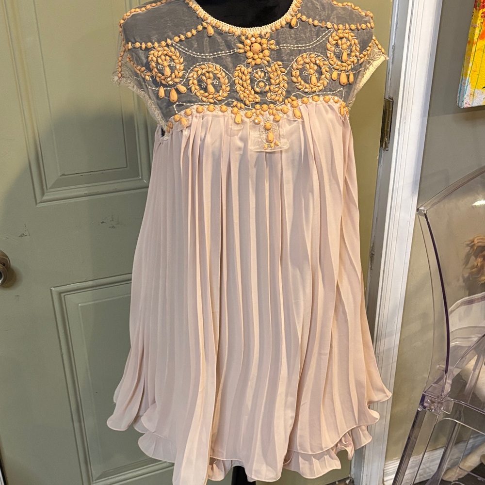 Chicwish Cream Kids Dress with Beaded Accents